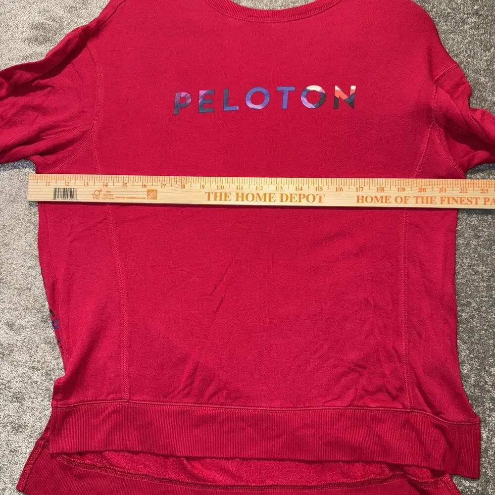 Peloton Weekender Sweatshirt Women's Medium Red Spellout Side Slit Crew Neck‎